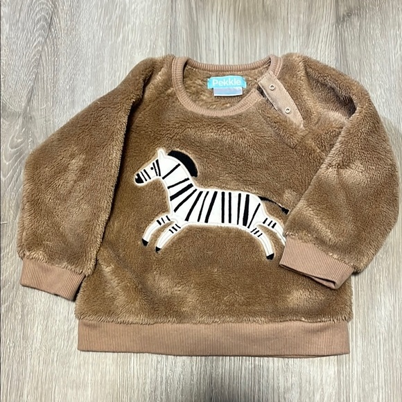 4/$20 Pekkle Brown Fleece Kids Top with Zebra Design 12M - Picture 1 of 1